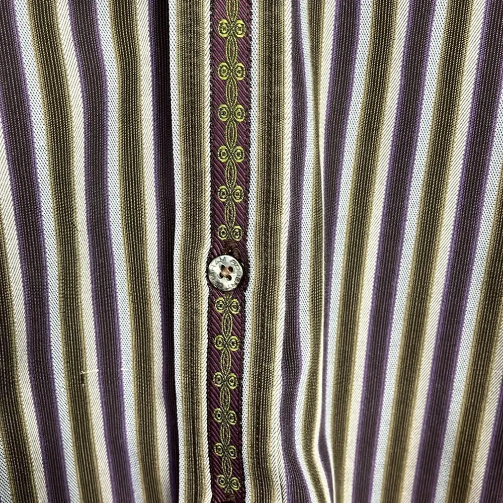Robert Graham Shirt Mens Large Purple Green Striped Cotton Long Sleeve